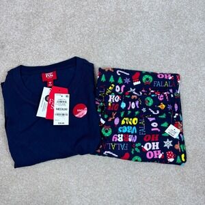 Family PJs Men Medium Navy Christmas Holiday Pajama Set Long Sleeve Pants‎ NWT